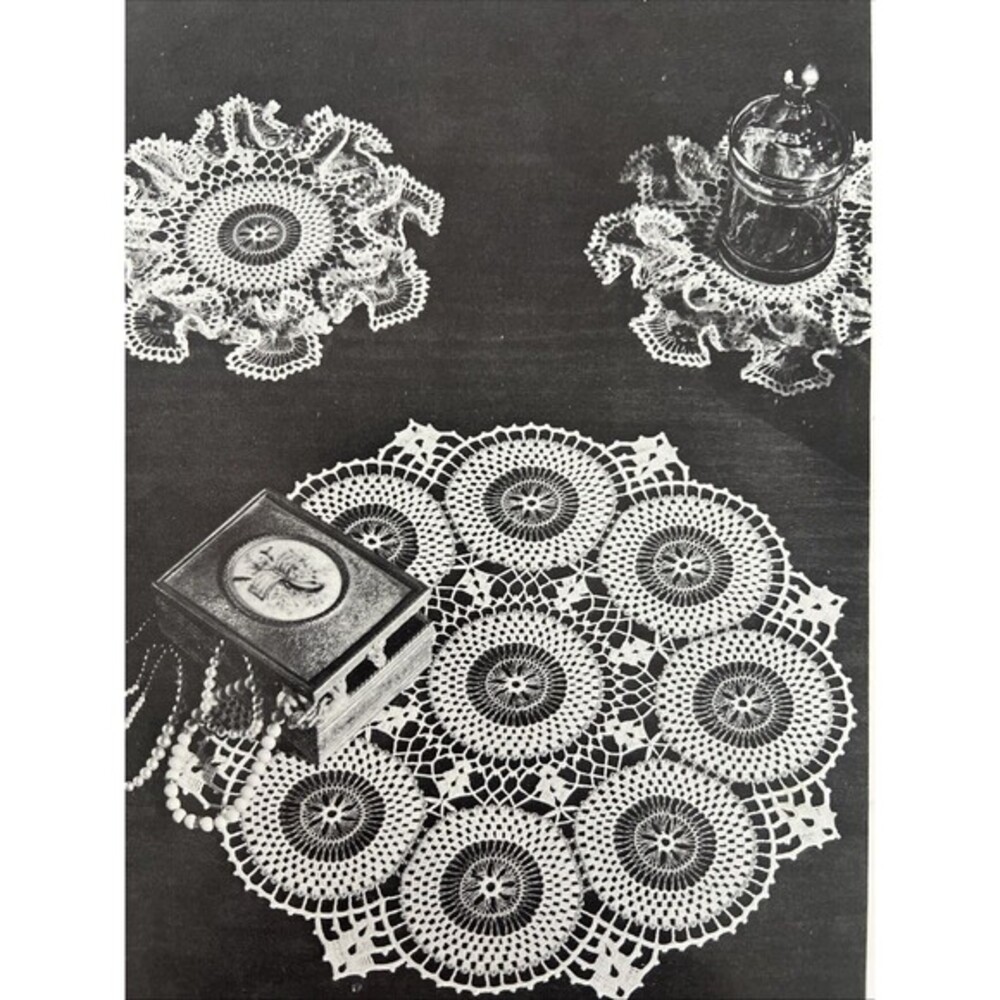 Vintage 1950's Knit Crochet Pattern LILY POND VANITY SET Irish Lace Motif